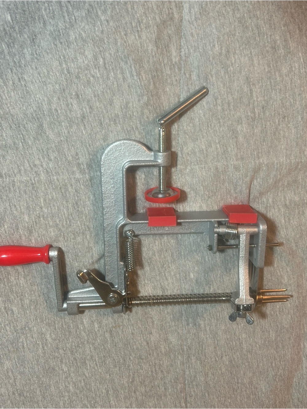 Pampered Chef Silver and Red Apple Peeler Corer Slicer